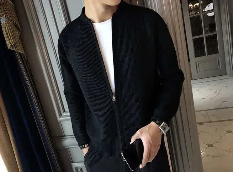 Man Clothes Coat Zipper Plain Knitted Sweaters for Men Jacket Zip up Cardigan