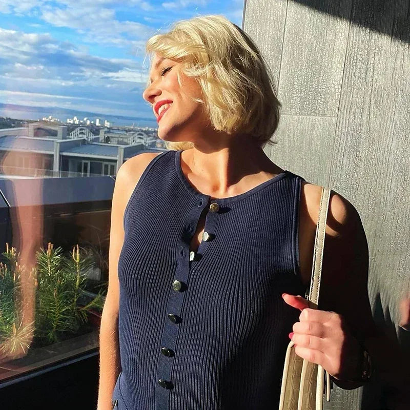 Elegante mouwloze enkelrijs geribbelde truien lange jurk voor dames hoog