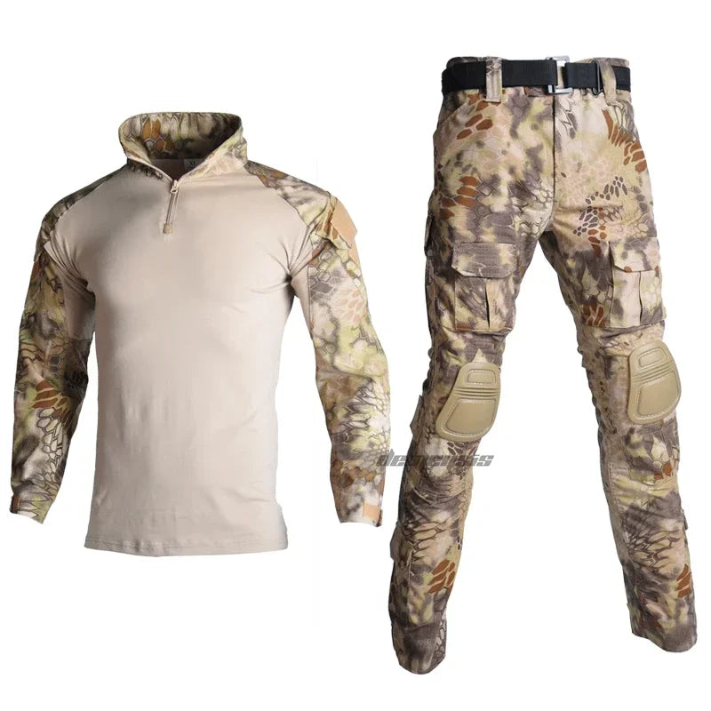 Tactical Camouflage Uniform Clothes Mens Outdoor Paintball Hunting Combat Shirt + Pants with Knee