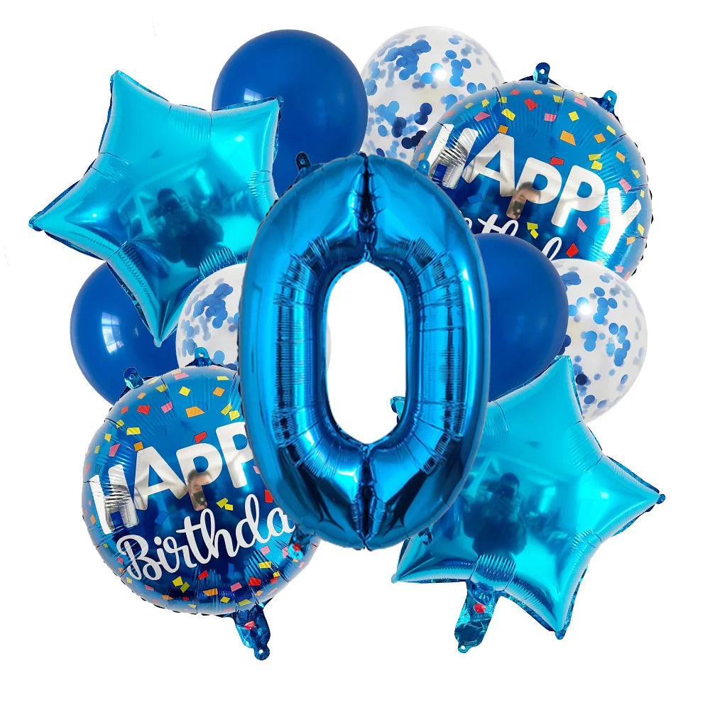 13pcs bag Blue Balloons Mixed Number Balloons Birthday Party Decorations Boys