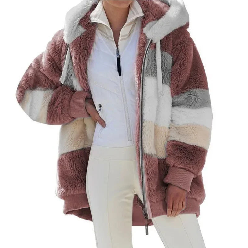 Oversized jas voor dames, herfst/winter, warme, zachte capuchon met capuchon