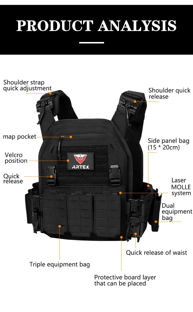 Tactical Plate Carrier Quick Release Fast Adjust Cummerbund Laser Cut Vest