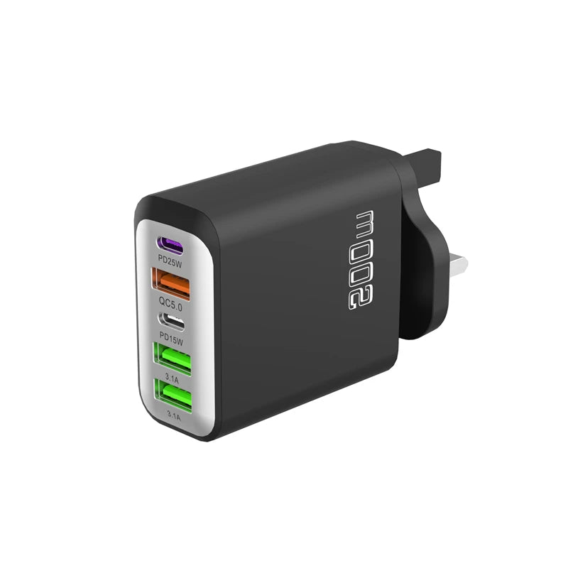 Total 200w Fast Charging Charger Five Ports Mobile Phone Charger 3u+2c