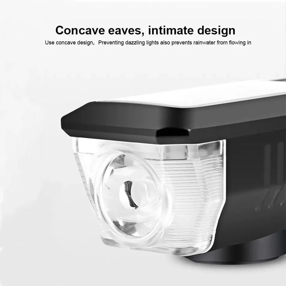3 standen zonne-fiets koplamp met hoorn, USB oplaadbaar, LED berg