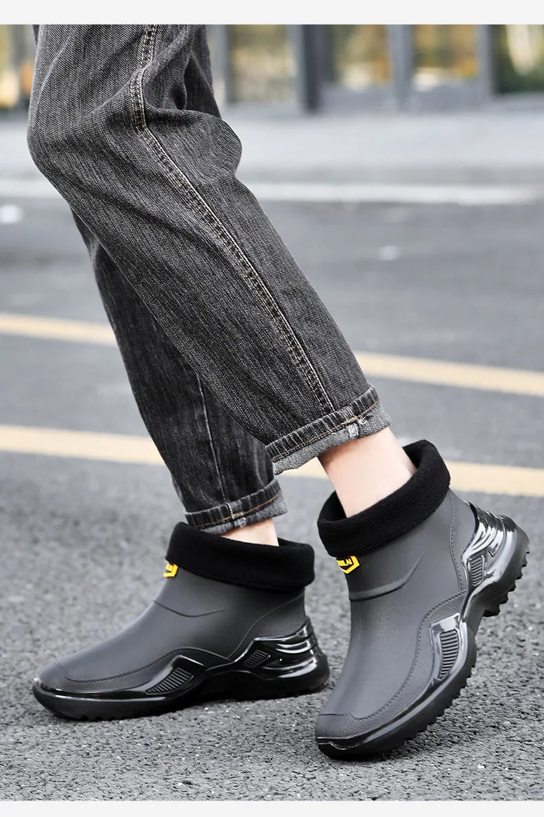 Korean Style Short Sporty Rain Boots Thickened Wide Comfortable Men s Slip On Water Shoes Anti