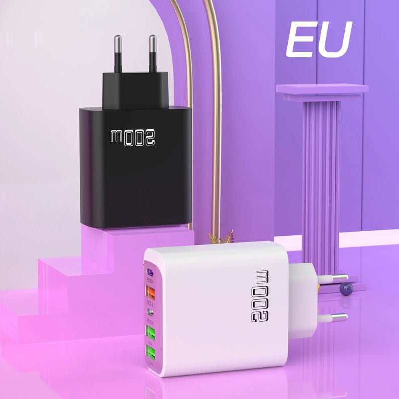 Total 200w Fast Charging Charger Five Ports Mobile Phone Charger 3u+2c