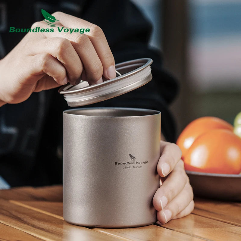 Boundless Voyage 350ml Titanium Cup with Lid Double Walled Mug Tea Coffee