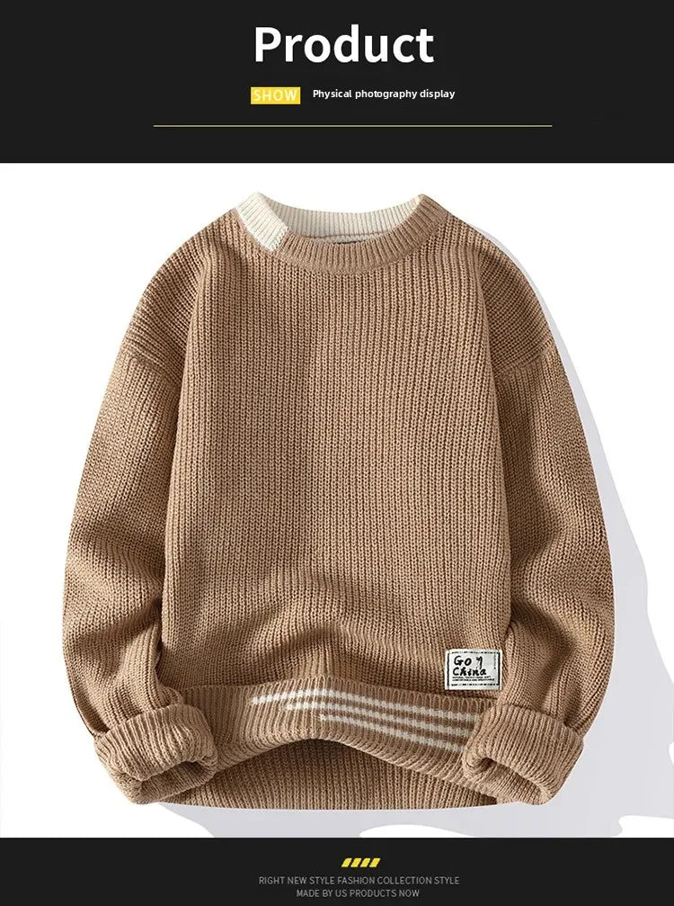 Casual round Neck Knitted Sweater Men s Base Layer Trendy Autumn Winter Style