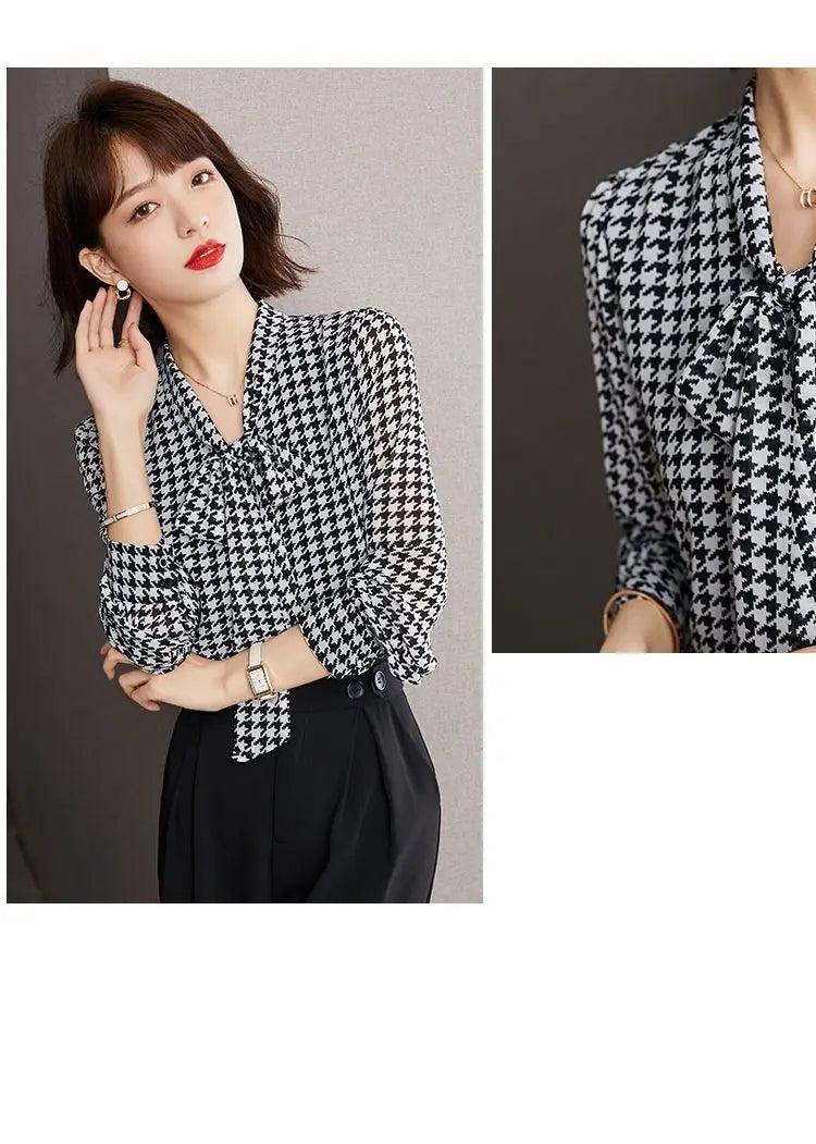 Lente Herfst Sjaalkraag Mode Lange Mouw Blouse Dames High Street Casual