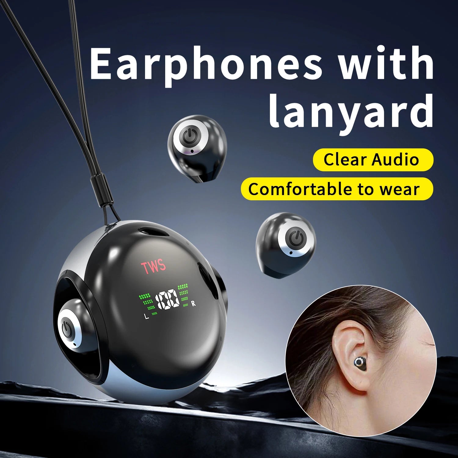 Hanging Rope Bluetooth Earphones With Dual Ear Ultra Small And Mini Semi In