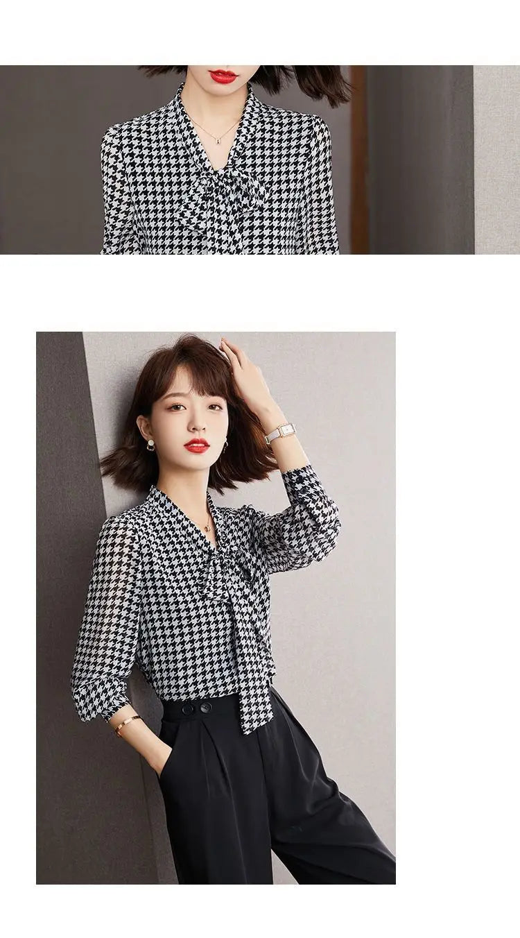 Lente Herfst Sjaalkraag Mode Lange Mouw Blouse Dames High Street Casual