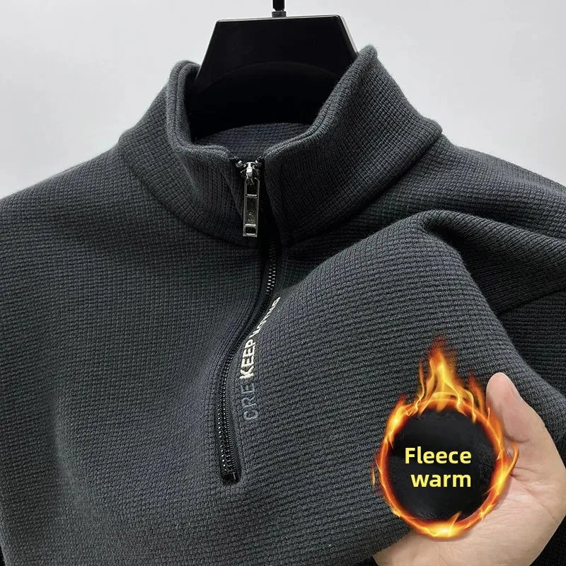 Thickened Fleece Zipper Hoodie Men s Long Sleeve Stand Collar Warm Outerwear Shirt Autumn Winter