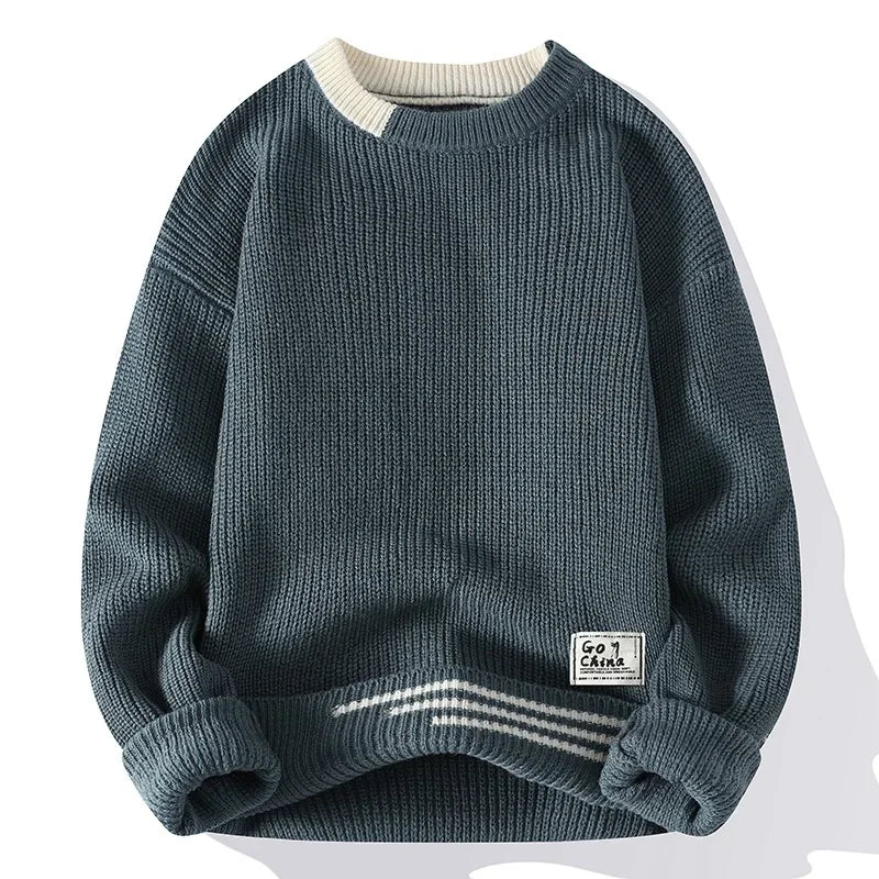 Casual round Neck Knitted Sweater Men s Base Layer Trendy Autumn Winter Style