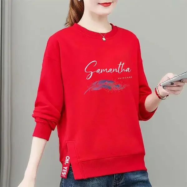 Women s Pure Cotton Sweatshirt Women 100 Cotton Korean Loose Large Size Slim Long sleeved Top