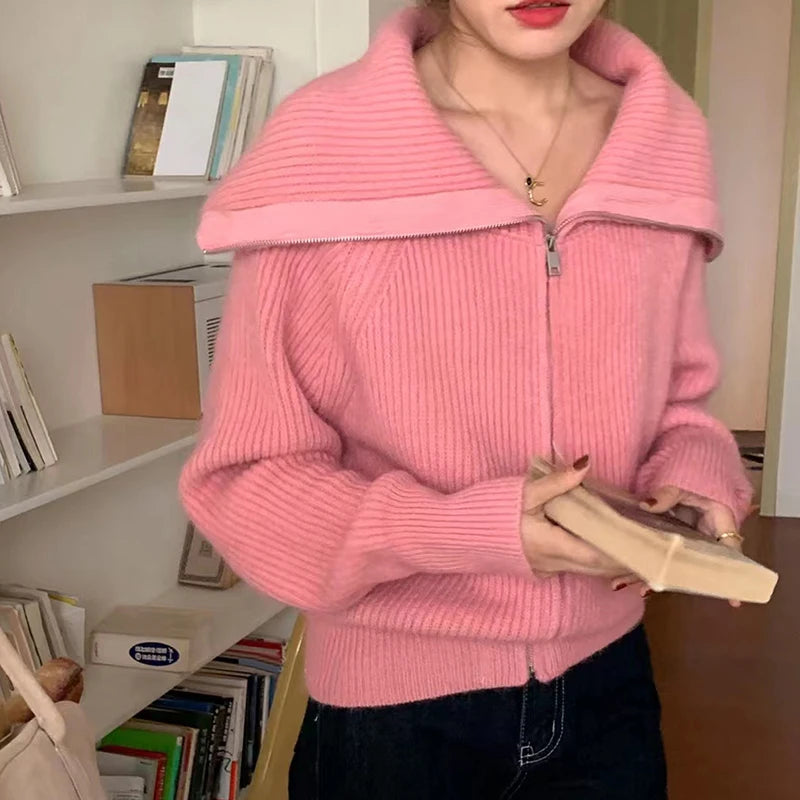 Heliar Dames Rits Cardigan Trui Omslagkraag Effen Gebreid Los Casual