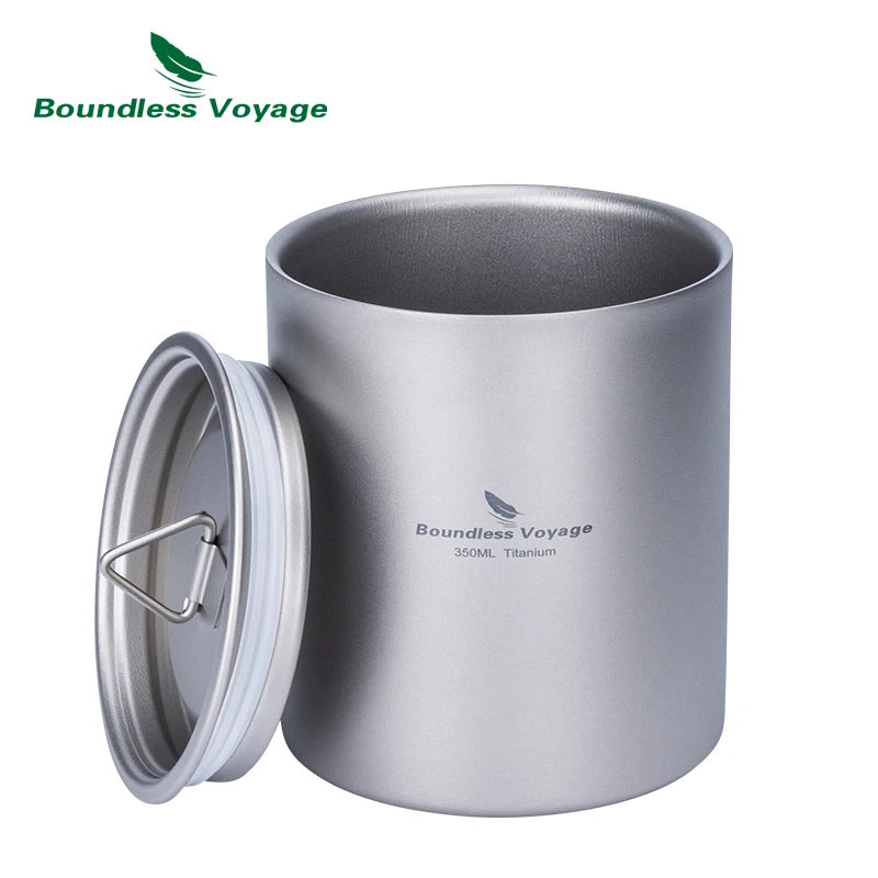 Boundless Voyage 350ml Titanium Cup with Lid Double Walled Mug Tea Coffee