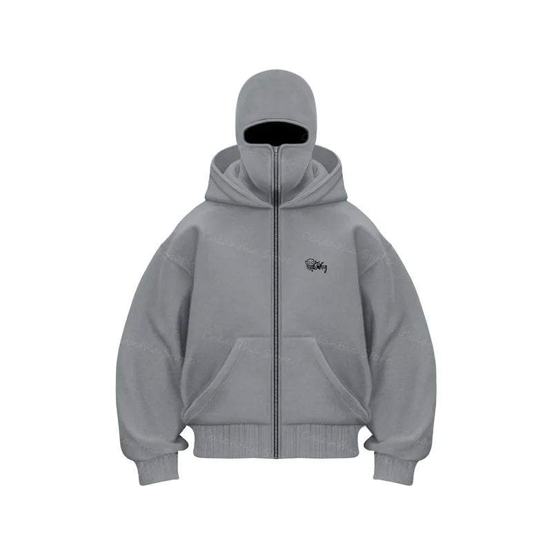 Men s Balaclava Zip Hoodie Winter Warm Casual Sweatshirt with Hooded Face Mask