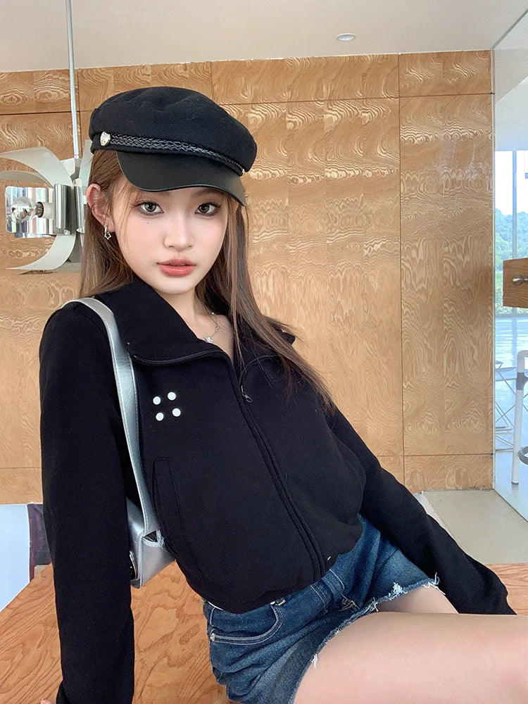 Coltruien voor dames, effen ritsontwerp, chique Koreaanse stijl, eenvoudig