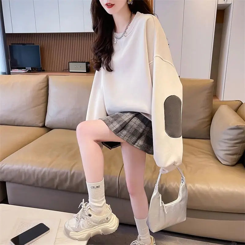 Western Design Round Neck Pullover Thin Sweatshirt for Women Korean Style Loose and Versatile