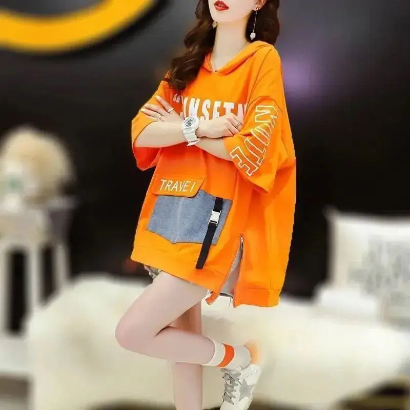 Zomer Harajuku Y2K Hooded Schouder Mouw V-hals T-shirts Dames Mode Letter