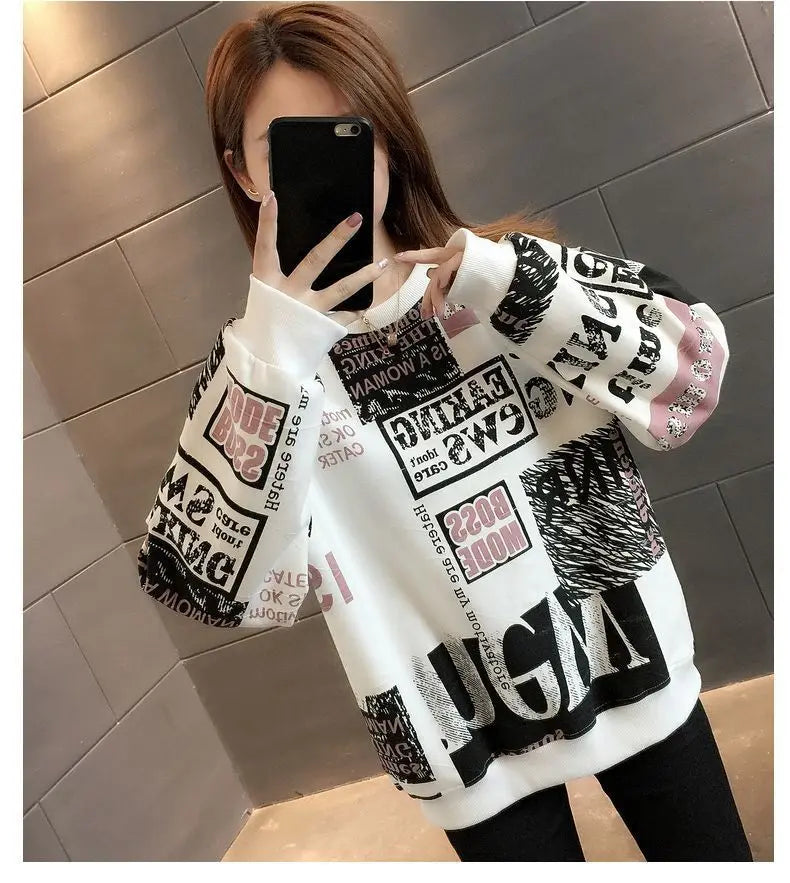 Long Sleeved Loose Plus Size Fashionable Age Reducing Hoodie Style for Chubby Girls Retro Western