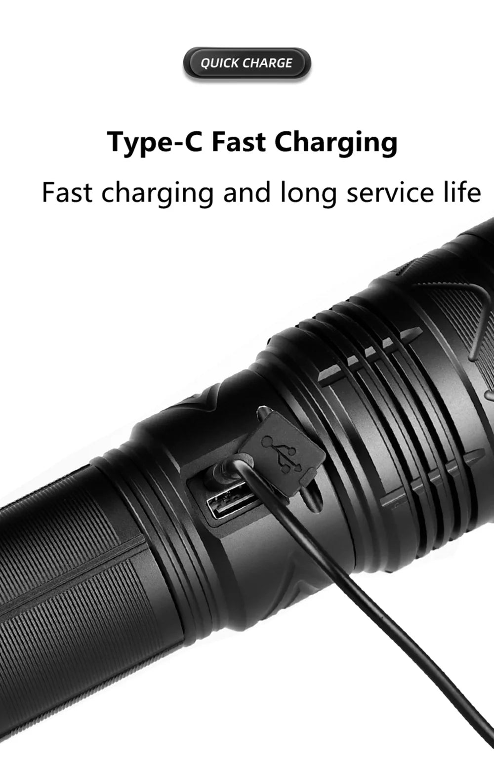100W krachtige LED-zaklamp, ultraheldere tactische zaklamp met groot bereik, USB