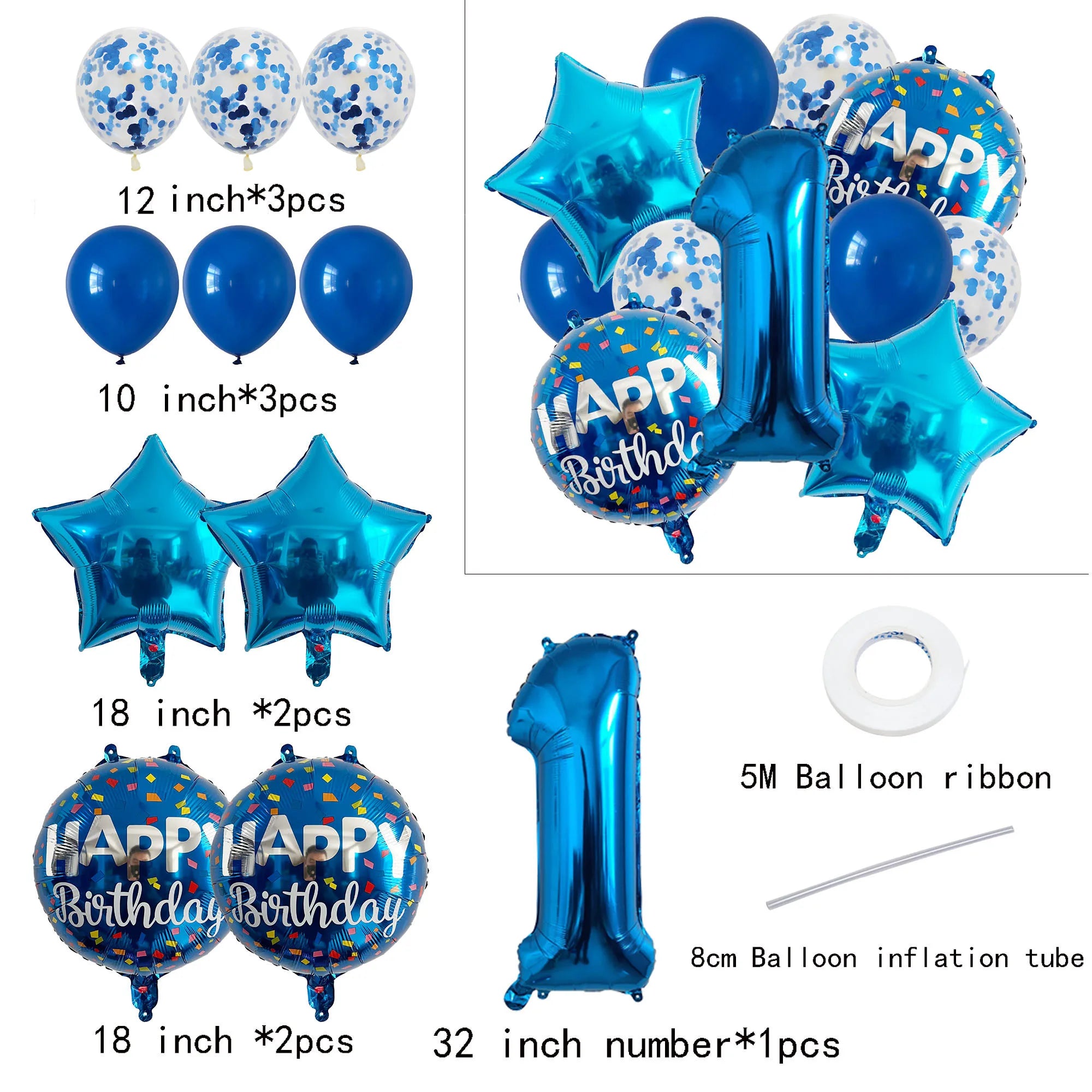 13pcs bag Blue Balloons Mixed Number Balloons Birthday Party Decorations Boys