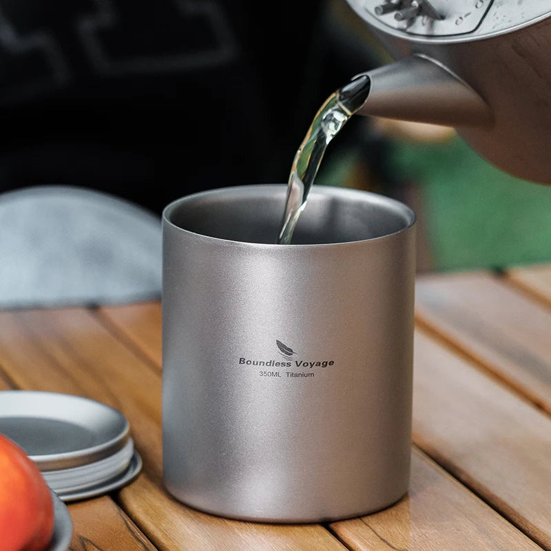 Boundless Voyage 350ml Titanium Cup with Lid Double Walled Mug Tea Coffee