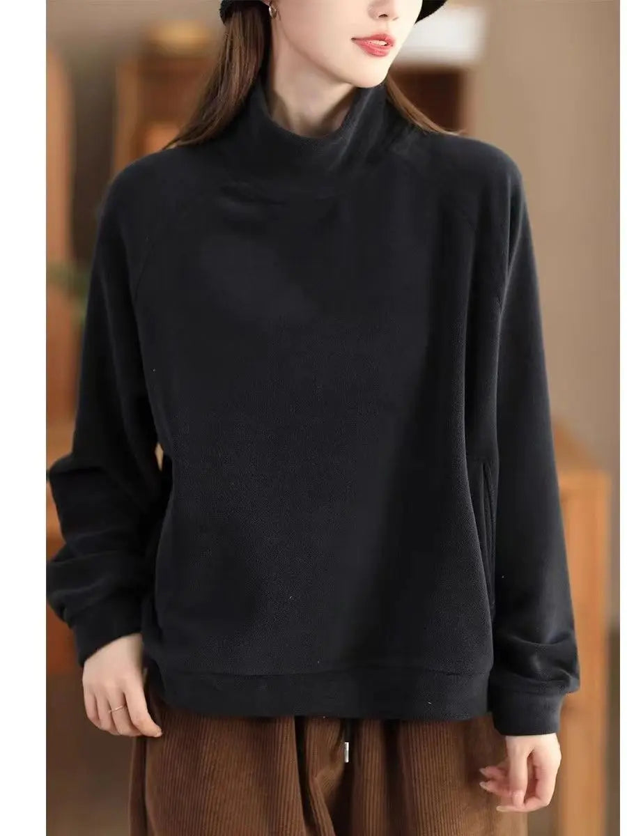 Herfst Winter Mode Hoge Kraag Lange Mouw Effen Jassen Sweatshirt Dameskleding Koreaans Los