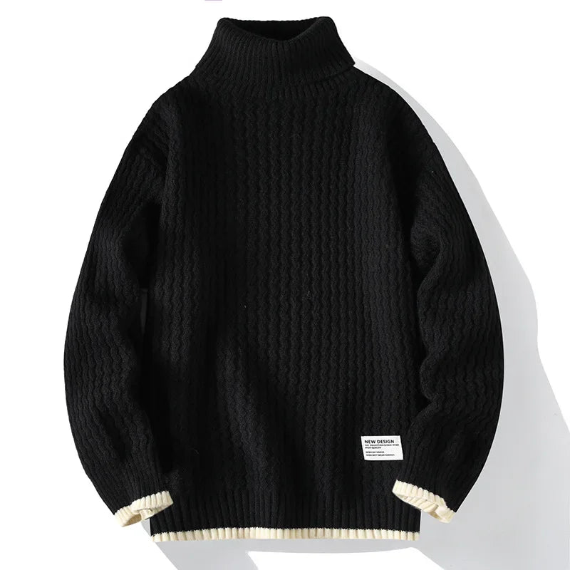 Thickened Loose Men s Knitted Sweater Autumn Winter High Collar Cable Knit Casual Outerwear Base