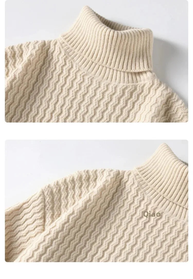 Thickened Loose Men s Knitted Sweater Autumn Winter High Collar Cable Knit Casual Outerwear Base