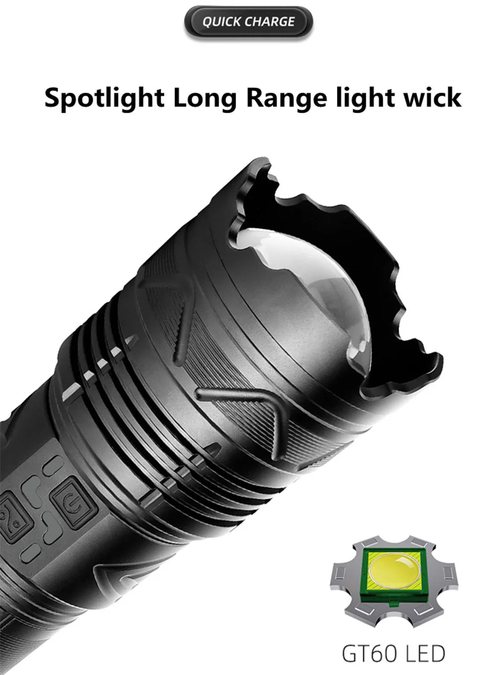100W krachtige LED-zaklamp, ultraheldere tactische zaklamp met groot bereik, USB
