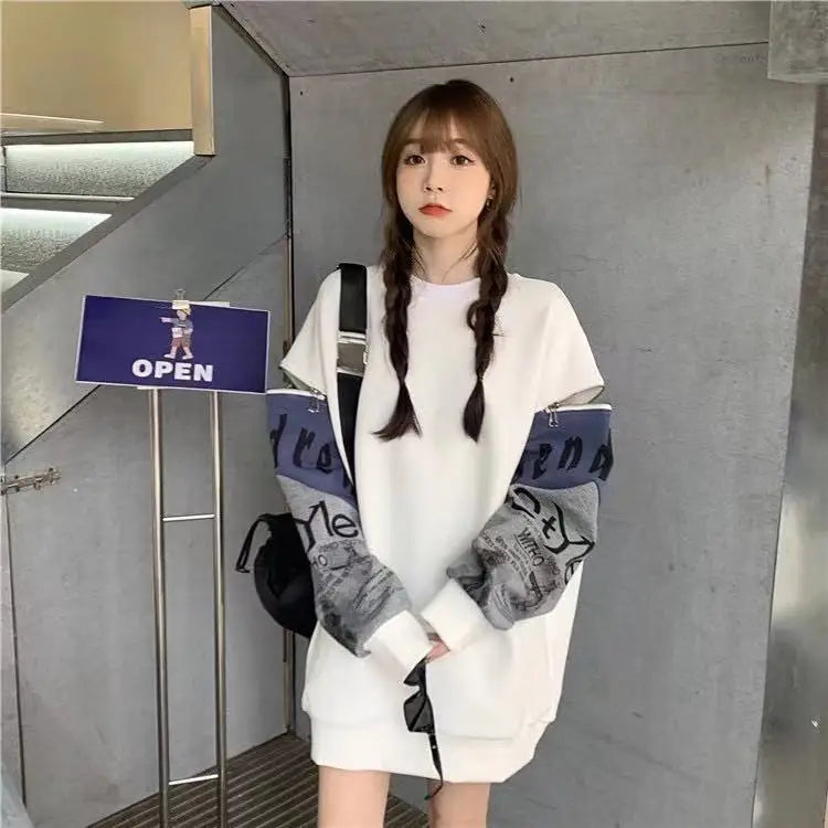 Autumn Fashion Korean Edition Design Sense Round Neck Pop Street Zipper Long Sleeve Panel Loose
