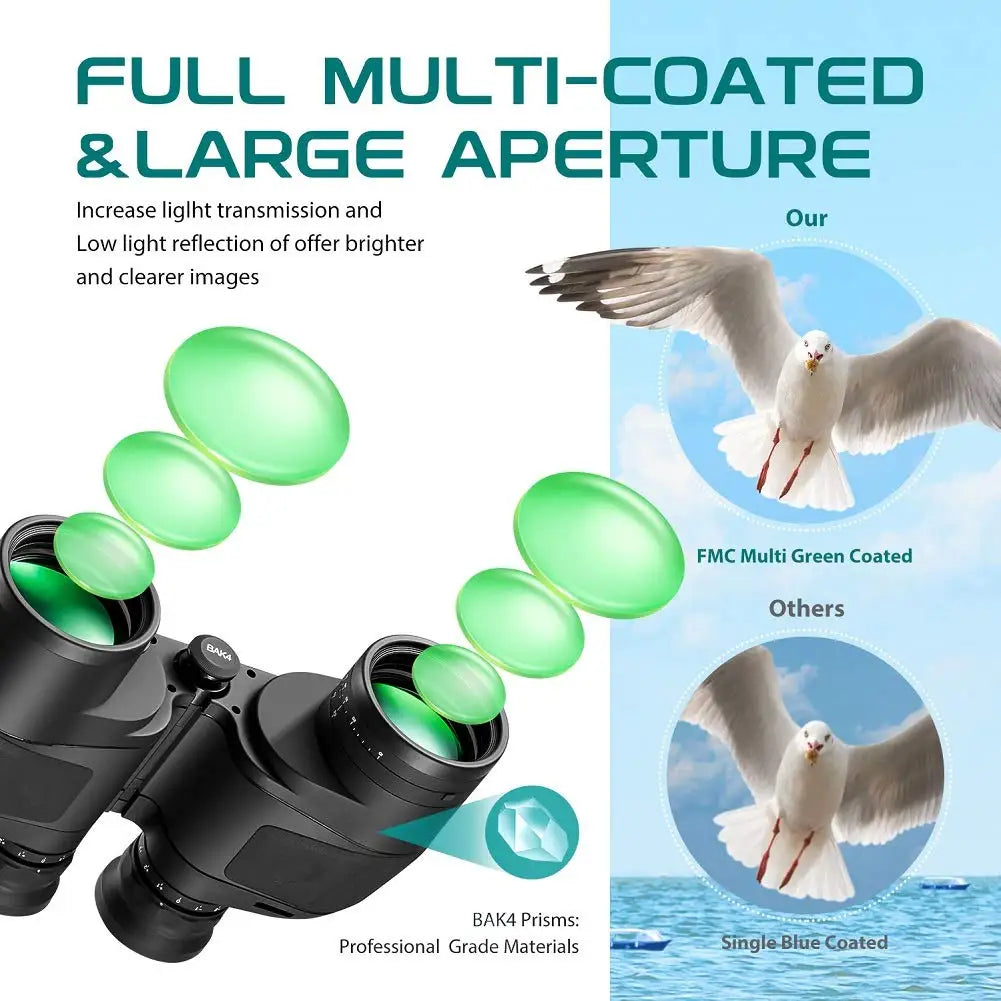 Binoculars 10x50 Marine Military Telescope Adults Waterproof With Rangefinder