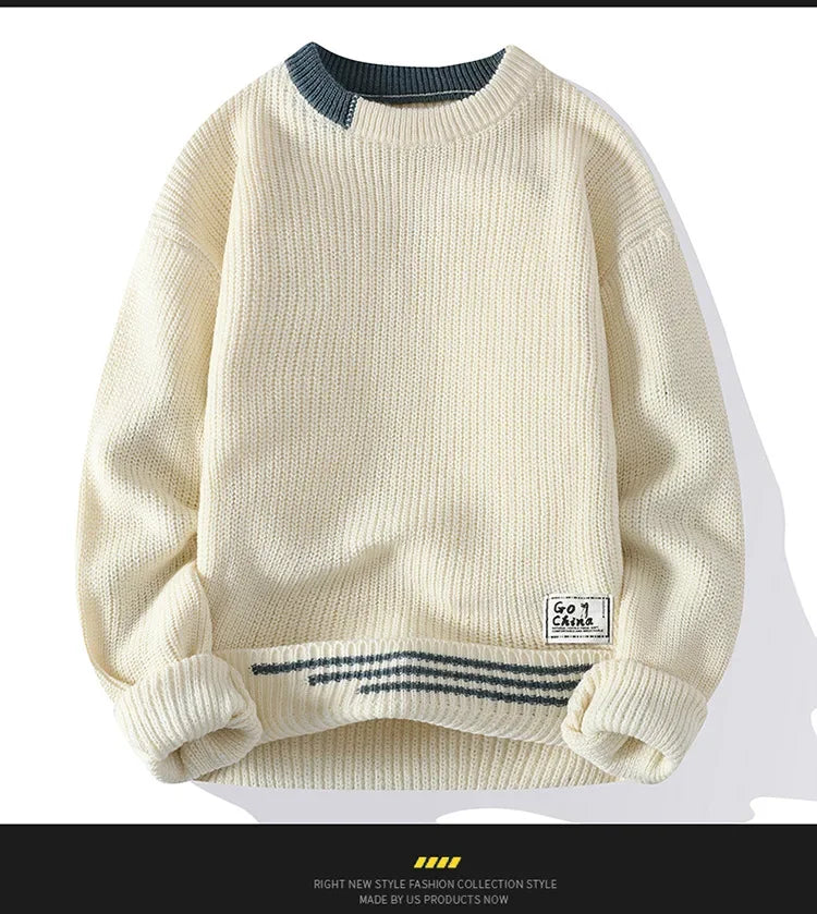 Casual round Neck Knitted Sweater Men s Base Layer Trendy Autumn Winter Style