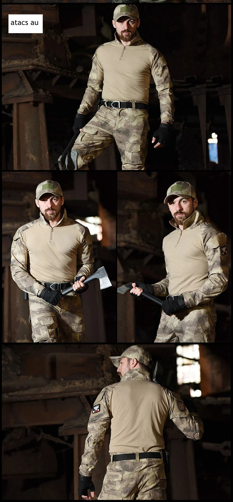 Tactical Camouflage Uniform Clothes Mens Outdoor Paintball Hunting Combat Shirt + Pants with Knee