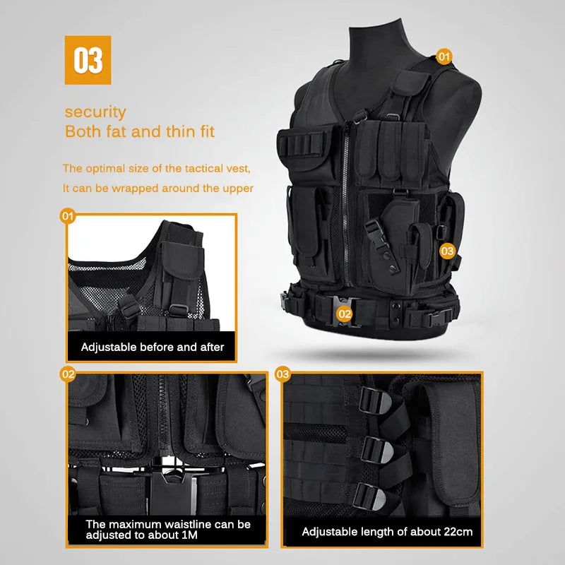 Adjustable Molle Tactical Vest Military Combat Body Armor Vests Security Hunting