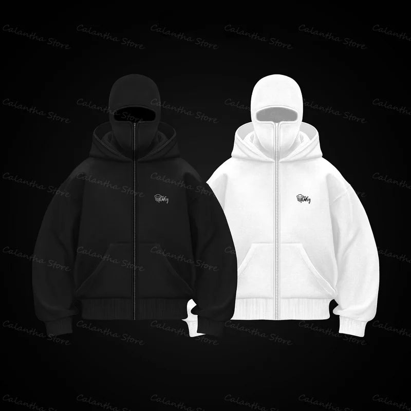 Men s Balaclava Zip Hoodie Winter Warm Casual Sweatshirt with Hooded Face Mask