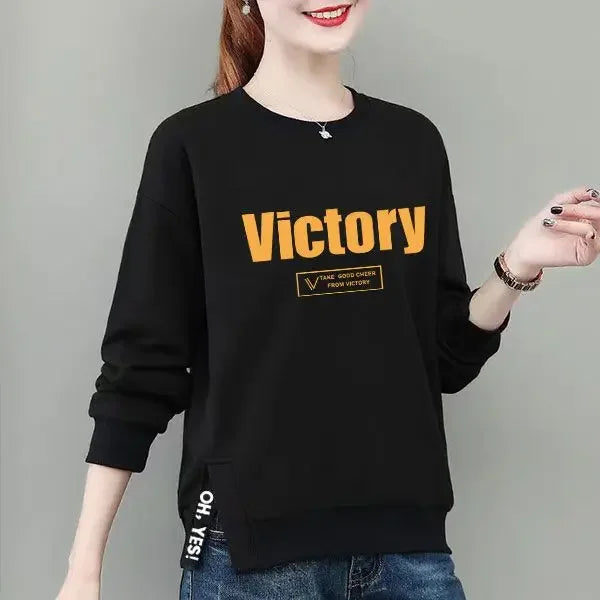 Women s Pure Cotton Sweatshirt Women 100 Cotton Korean Loose Large Size Slim Long sleeved Top