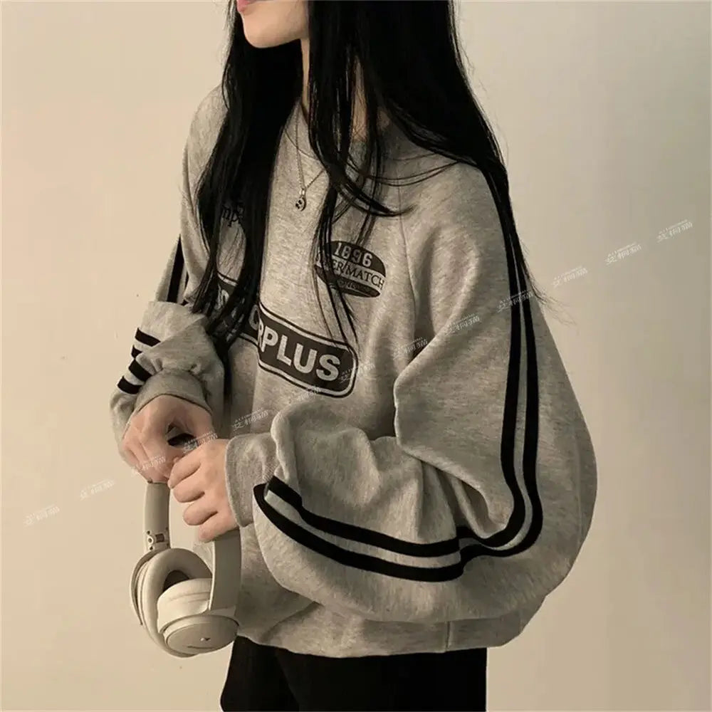 American Thin Round Neck Sweatshirt Women in Spring Autumn Korean Loose Versatile Top