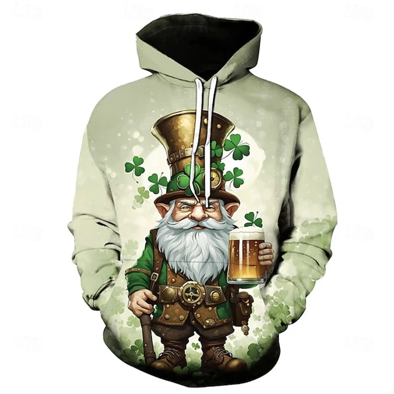 Men Hoodies St. Patricks Day Clothing 3D Print Green Clover Hat Graphic Hooded