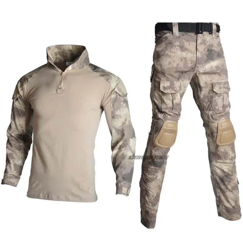 Tactical Camouflage Uniform Clothes Mens Outdoor Paintball Hunting Combat Shirt + Pants with Knee