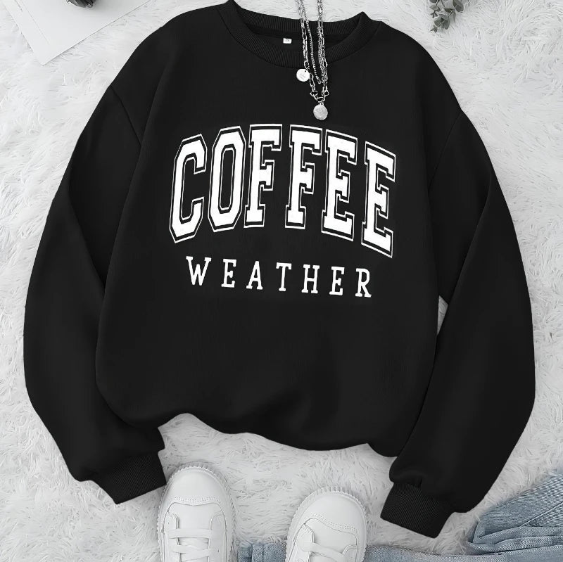 Herfst Warme Dames Sweatshirts Koffie Weer Letter Gedrukte Hoodies Comfortabel