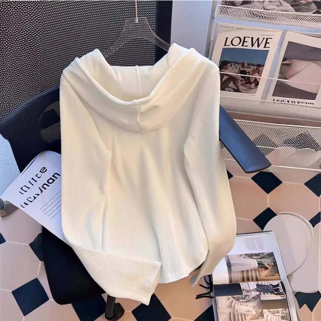Uniek geknoopt T-shirt met capuchon voor dames, lente/herfst, onregelmatige korte mouwen, lange mouwen, basislaag