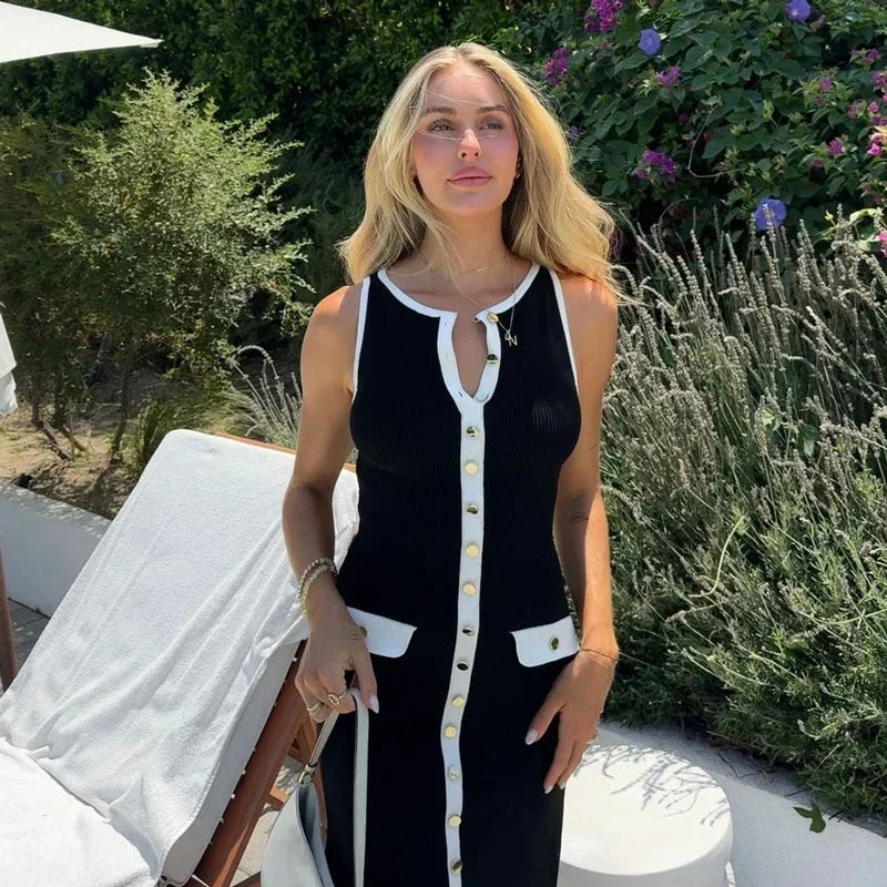 Elegante mouwloze enkelrijs geribbelde truien lange jurk voor dames hoog