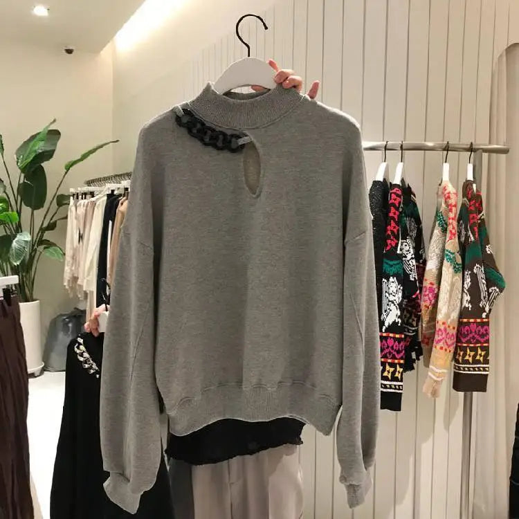 Loose Hollow Thin Sweatshirt Slim and Versatile Tops Ins Trendy