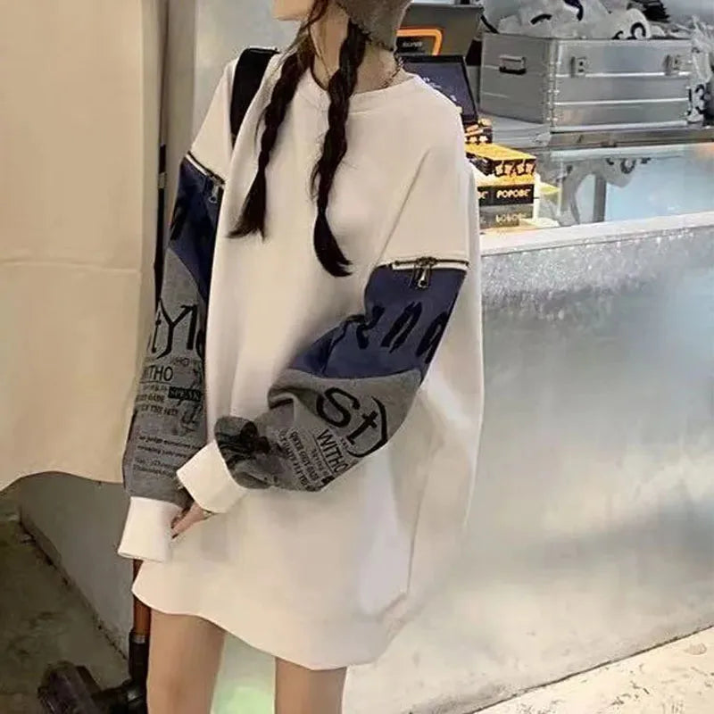 Autumn Fashion Korean Edition Design Sense Round Neck Pop Street Zipper Long Sleeve Panel Loose