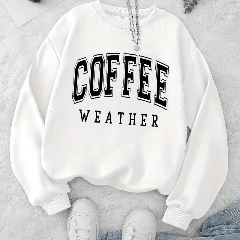 Herfst Warme Dames Sweatshirts Koffie Weer Letter Gedrukte Hoodies Comfortabel