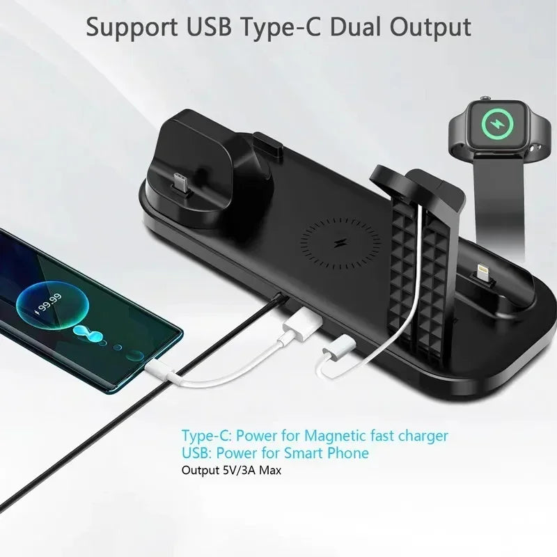 6-in-1 15W draadloze opladerstandaard voor iPhone 16, 15, 14, Samsung, Xiaomi, Apple