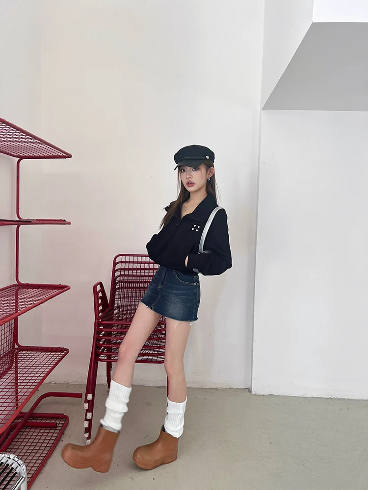 Coltruien voor dames, effen ritsontwerp, chique Koreaanse stijl, eenvoudig